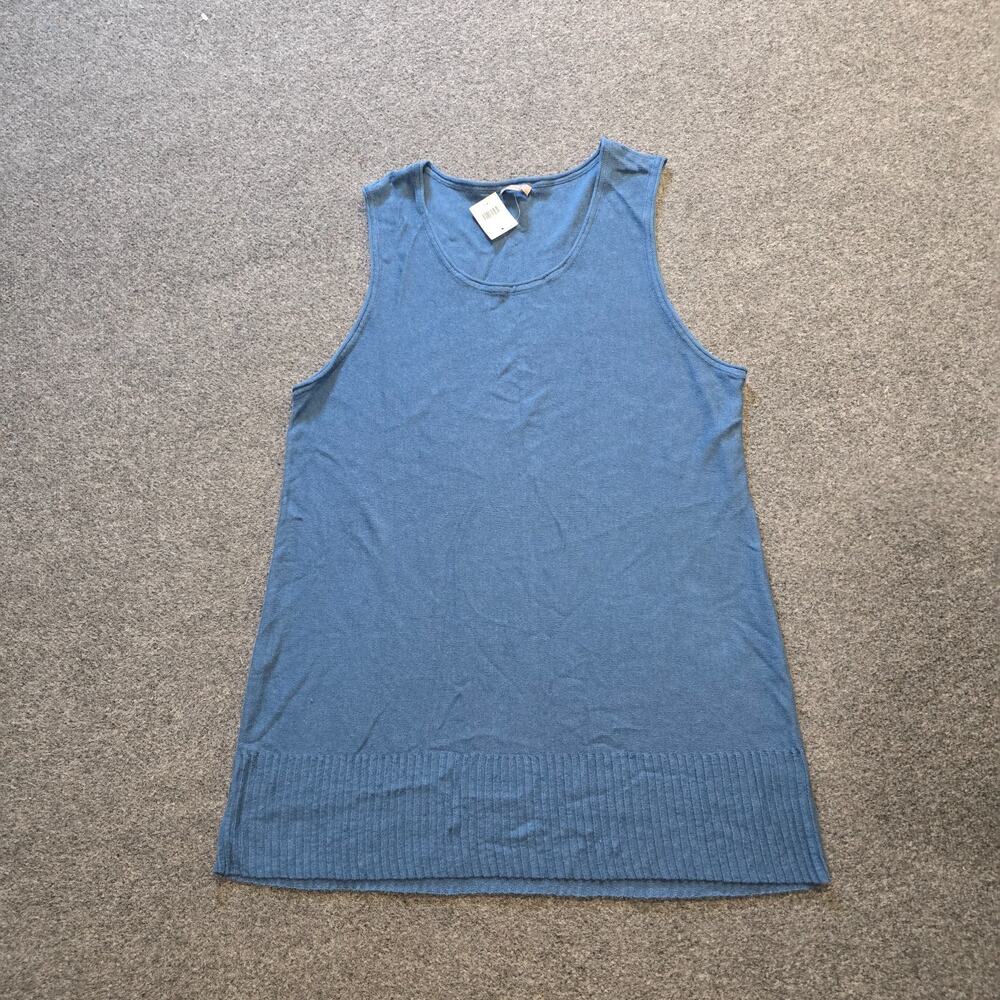 J Jill Top Womens Size XL Blue Linen Blend Knit Tank Sleeveless Stretch Capsule